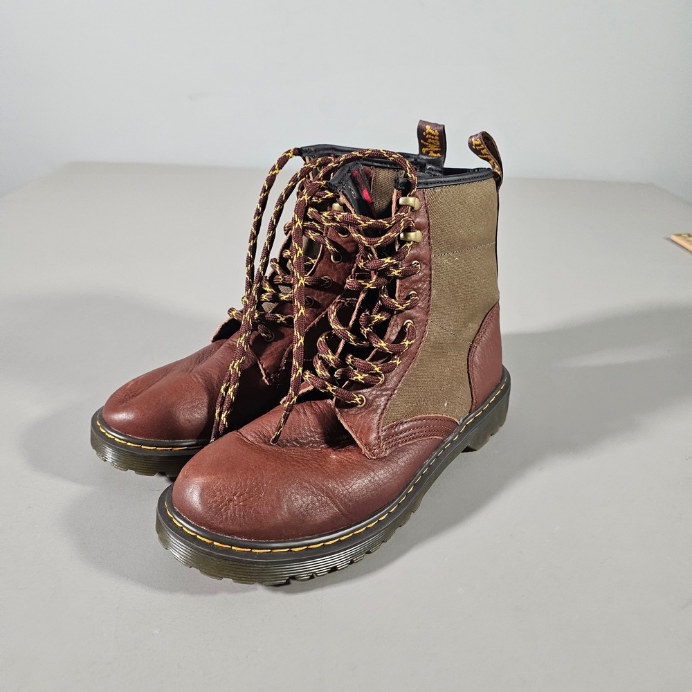 Dr. Martens 1460 Panel Y Boots Unisex Size 7L 6M Brown Canvas Leather Plaid